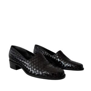 Nine West Darwin Woven Leather Loafer Vintage Square Toe Shoes Black
